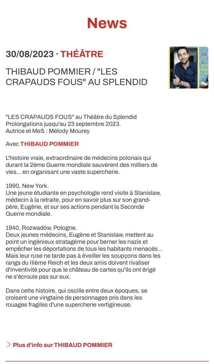 Alias_Talents's tweet photo. #theatre #lescrapaudsfous #melodymourey #thibaudpommier #theatredusplendid #prolongations https://t.co/L1WSw9VWWu