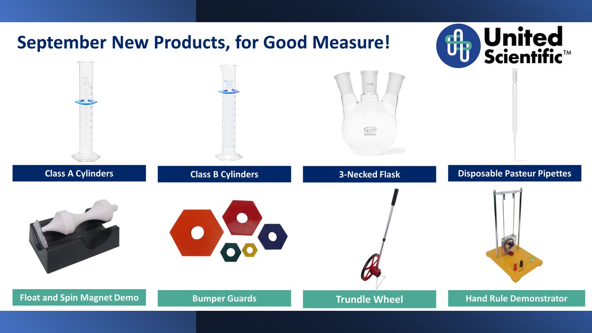 Products for Good Measure! Introducing our Septembers Newest Products!

#UnitedScientific #ClassACylinders #pipette #ClassBCylinder #DistanceMeasurement #TrundleWheel #landsurvey #measuringtools #physics #visuallearning #bumperguards #volumetricflask #labsafety