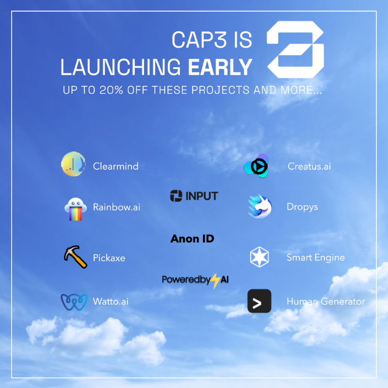 Cap3Collective's tweet photo. Cheers to growth! 🥂 Announcing @clearmindplus as the newest addition to EARLY by Cap3 Collective. EARLY holders get up to 20% off AI projects and additional benefits with significant value. 📊 #EARLYEcosystem #Cap3Milestones