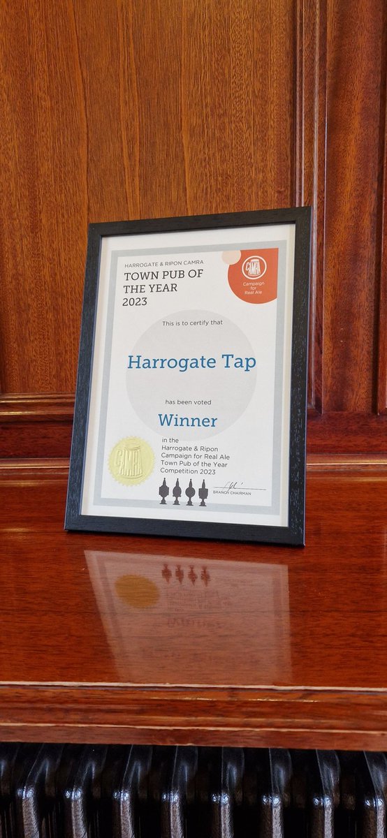 HarrogateTap's tweet photo. We are honoured to be Harrogate &amp; Ripon CamRA's Town Pub of the Year 2023! 

Many thanks to our fantastic customers for always supporting us and of course to CamRA for the award! 💖💖💖 https://t.co/tG3uazSXH4