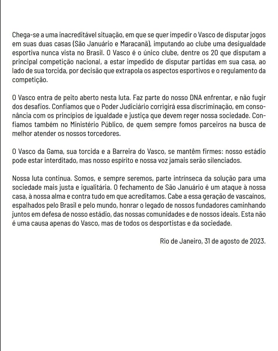 Manifesto pela Justiça e Dignidade.

#LiberemSãoJanuário
#VascoDaGama