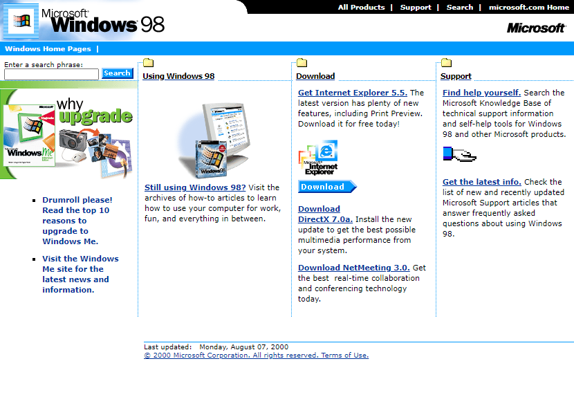Microsoft Windows websites in 2000 – Windows 95 – Windows 98