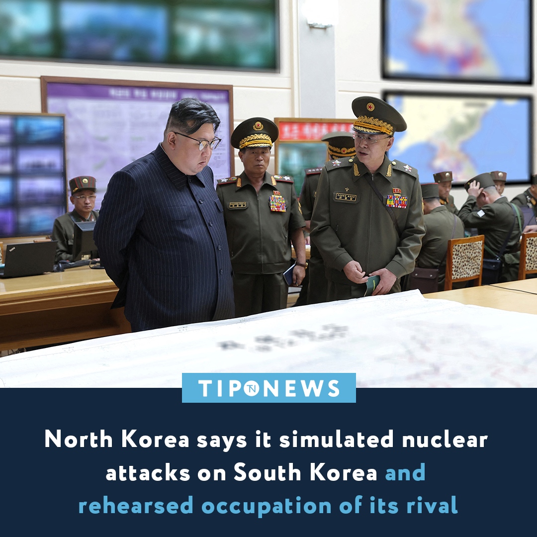 TipNewsBrief's tweet photo. North Korea has conducted a simulated "scorched earth" nuclear strike on targets in South Korea in response to joint drills held by South Korea, Japan, and the US. The exercise involved repelling an invasion, launching nuclear attacks, and occupying territory. https://t.co/G8tojWS461