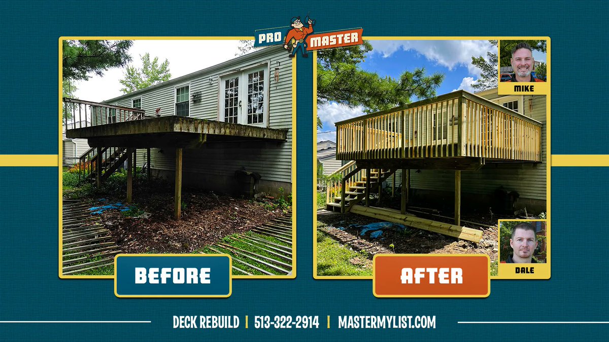 CincyHomeRepair's tweet photo. 𝑫𝒆𝒄𝒌 𝒓𝒆𝒑𝒂𝒊𝒓 𝒂𝒏𝒅 𝒃𝒖𝒊𝒍𝒅𝒊𝒏𝒈 𝒆𝒙𝒑𝒆𝒓𝒕𝒔 🔨 

Maybe you're looking for a full deck build or rebuild in Cincinnati. Or you've got some wood rot on deck steps or deck railings. 

Take care of your deck by hailing a #HomeRepair Hero today: https://t.co/xKb3na5u7A https://t.co/6LH1wJKALk