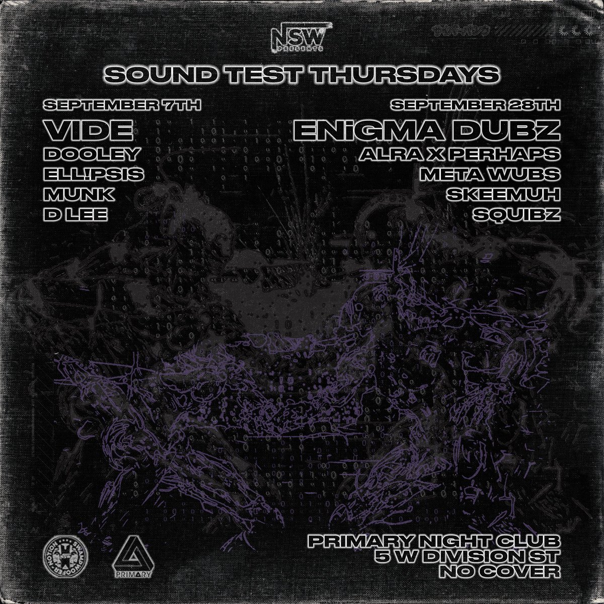 𝐉𝐔𝐒𝐓 𝐀𝐍𝐍𝐎𝐔𝐍𝐂𝐄𝐃 🌑🔊

Sound Test Thursdays 🧪

<a href="/videbeats/">vide 🇵🇸</a> 🌆🚨
❱ Thursday, September 7th
❱ Support: Dooley, Ell!psis, Munk, D Lee

<a href="/ENiGMADubz/">ENiGMA Dubz</a> 🌃⚔️
❱ Thursday, September 28th
❱ Support: Alra x Perhaps, Meta Wubs, Skeemuh, Squibs

No cover, $5 drink specials 🪩