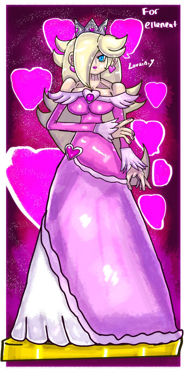 This is an #artgift made for @ellenent 

It's Rosalina wearing the Valentine's Day Dress, but she appears as a Smash Bros trophy for extra beauty!
👸🩷

#redraw #SuperMarioGalaxy #Rosalina #SmashBros