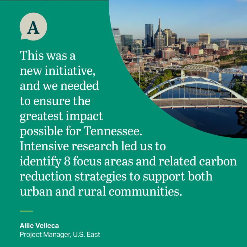 AECOM's tweet photo. Today’s #DeepDive features Allie Velleca, a project manager from @AECOMTransport.  

Allie is supporting @myTDOT’s decarbonization journey by developing tools to identify key projects for funding and measuring their effectiveness in reducing emissions. Read more.