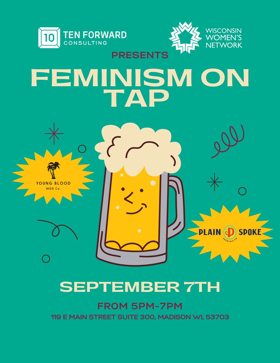 We are so excited to be hosting Wisconsin Women's Network in our space for Feminism on Tap! Join us next week to connect with folks in the Mentorship program as well as their board of directors.