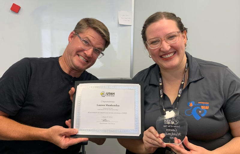 UtSchoolsDB's tweet photo. Congrats to Lauren Munkondya for being ICYMI's
Teacher of the Year! Lauren teaches at the School for the Deaf in St. George. We are so lucky to have you!!!
@UtPublicEd @deafnewstoday #deafsuccess #deafawareness @utahschoolforthedeaf
#aslthat #adventuresindeafed #whyisign #asl https://t.co/RDllnM9FRo