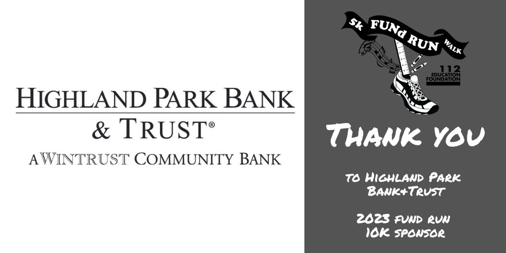 112foundation's tweet photo. We are grateful to Highland Park Bank & Trust for sponsoring the #FUNdRun again this year. HPBT's sponsorship, along with all of the funds raised through the event, supports need-based scholarships for students in @nssd112. Thank you HPBT! @Wintrust https://t.co/eihAbDdwip