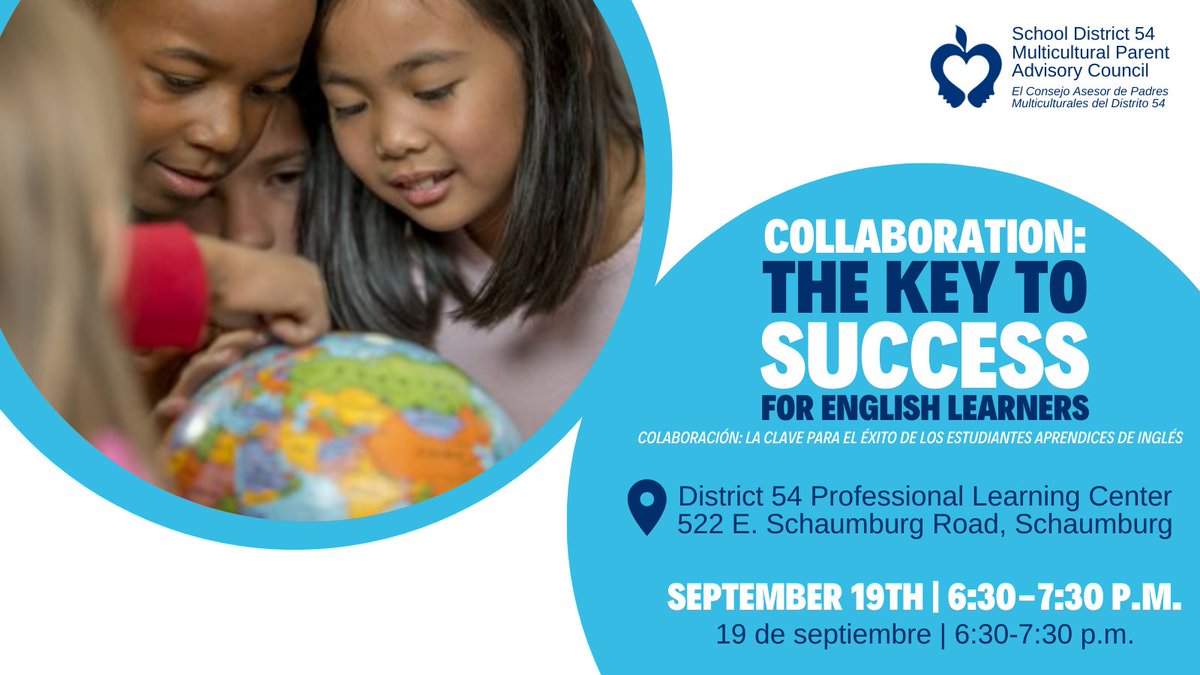 D54schools's tweet photo. Parents/guardians of English Learners: Please join us on Sept. 19 to learn about supports for English Learners, ACCESS scores, how to prepare for student conferences and more. For more info and to register, visit https://t.co/sqKinKSv69. https://t.co/q1w1Ftcv9i