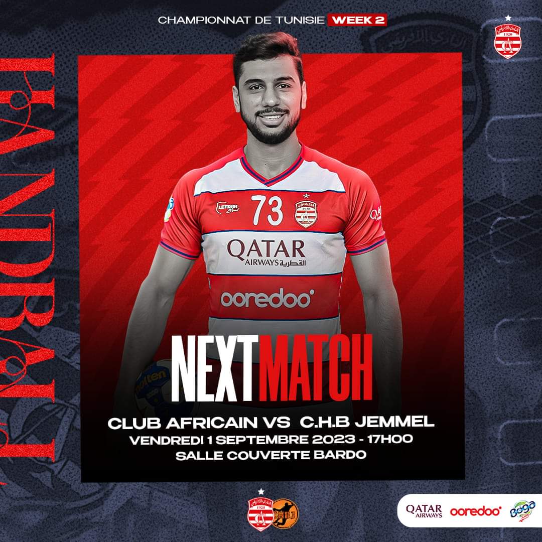 clubafricain's tweet photo. #Handball ⚪ 𝐍𝐄𝐗𝐓-𝐌𝐀𝐓𝐂𝐇 #CACHJ 🔴🤾♂️ J2️⃣ (Huis Clos)
#ClubAfricain 🆚 Club Handball de Jemmel
📍 Salle Couverte du Bardo - 🕔 17H
🏆 Championnat Elite Hommes : ( Phase 1)
#الإفريقي_تعيش 🇦🇹 https://t.co/kGGG82BN9P