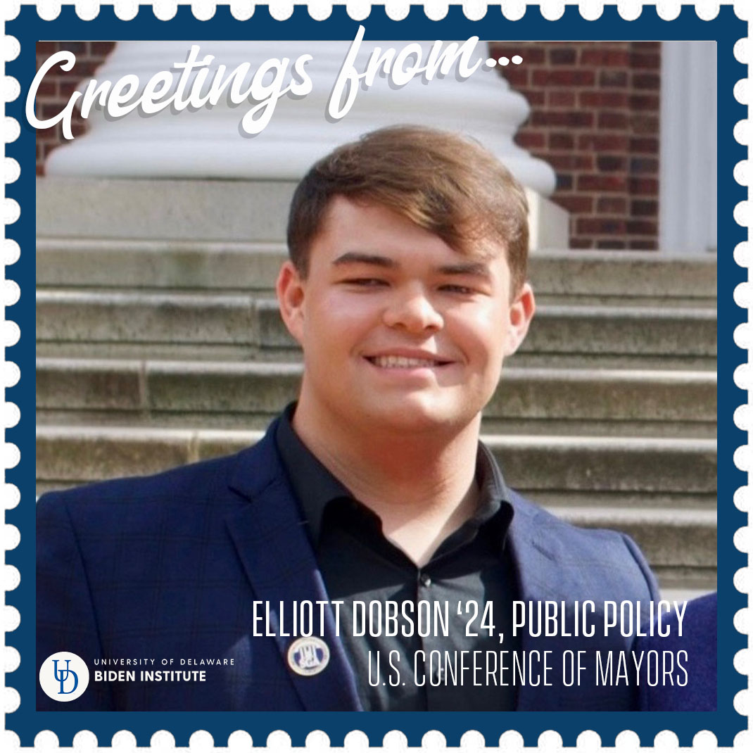 UDBidenInst's tweet photo. Our last Summer Intern highlight is Elliot Dobson '24. Elliot is working with the U.S. Conference of Mayors.
@usmayors is the official non-partisan organization of cities with a population of 30k or more and serves as the leading advocacy group for cities.
#BISummerIntern https://t.co/agorl9Lb7I