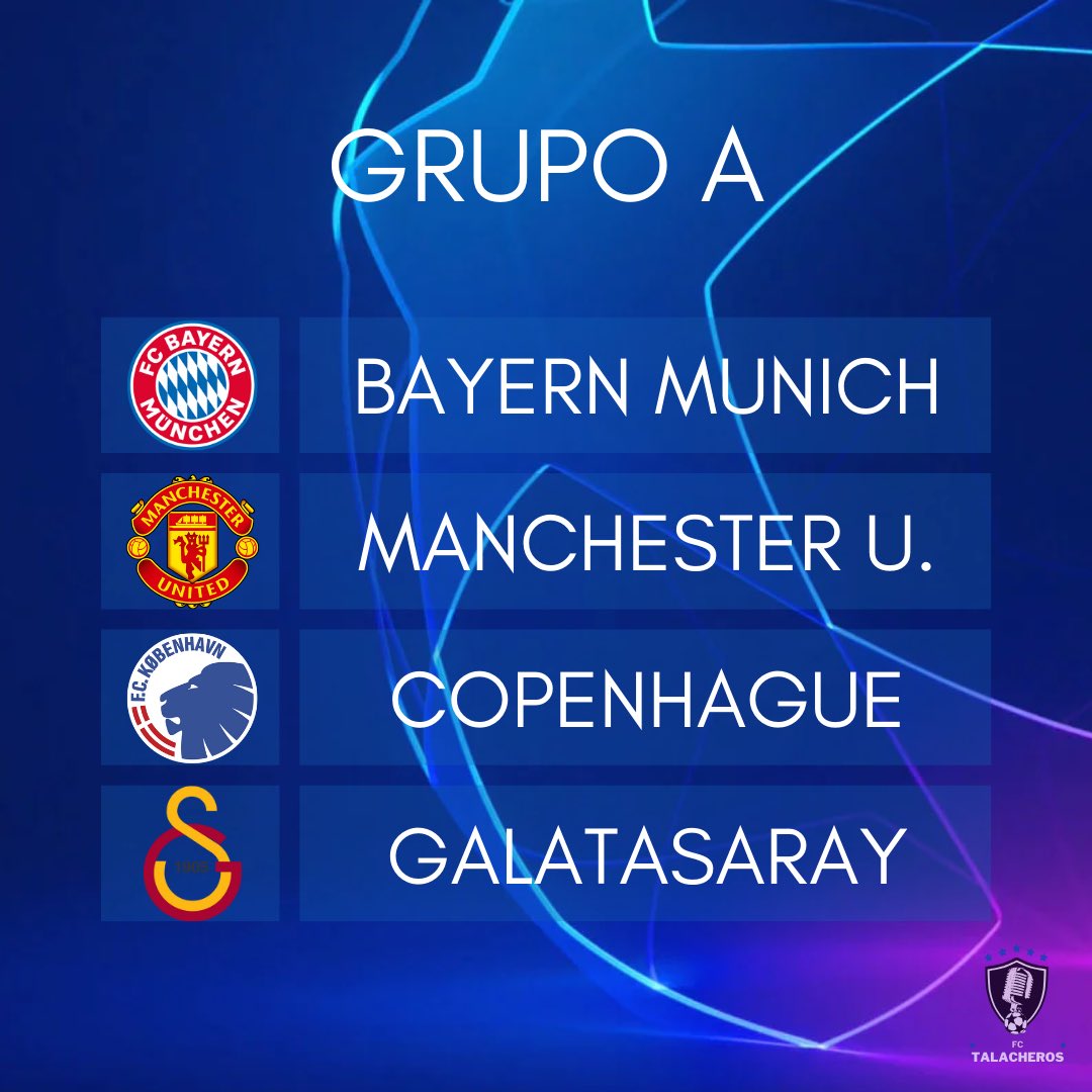 TalacherosFC's tweet photo. ⭐️¡LISTOS LOS GRUPOS DE LA CHAMPIONS!⭐️

Talacheros, el día de hoy se llevó a cabo el sorteo de la UEFA CHAMPIONS LEAGUE, aquí les dejamos los grupos.🔥🫡

#championsleague #futbol #fasedegrupos #uefa #futboleuropeo https://t.co/0yCiyzSCEW