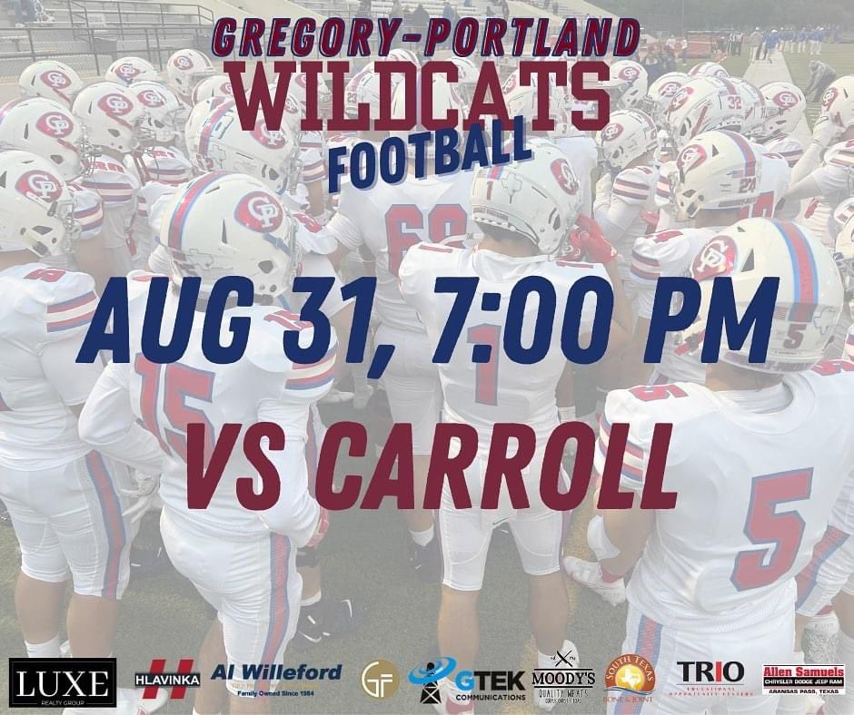 MIC Sports Network (@micsportsnetwrk) on Twitter photo π¨ WEEK 2 #txhsfb action π¨
5A D2 <a href="/GPWildcatsFB/">Gregory-Portland Fighting Wildcat Football</a> (1-0) vs 5A D1 <a href="/TheProgramCTFB/">Carroll Football π
</a> (1-0)
The 53rd Annual BATTLE OF THE BRIDGE
ποΈ Buccaneer Stadium
β° 7pm - Kickoff
π» micsportsnetwork.com
π» <a href="/1440KEYS/">News/Talk 1440 KEYS</a>/98.7 FM π¨ WEEK 2 #txhsfb action π¨
5A D2 <a href="/GPWildcatsFB/">Gregory-Portland Fighting Wildcat Football</a> (1-0) vs 5A D1 <a href="/TheProgramCTFB/">Carroll Football π
</a> (1-0)
The 53rd Annual BATTLE OF THE BRIDGE
ποΈ Buccaneer Stadium
β° 7pm - Kickoff
π» micsportsnetwork.com
π» <a href="/1440KEYS/">News/Talk 1440 KEYS</a>/98.7 FM