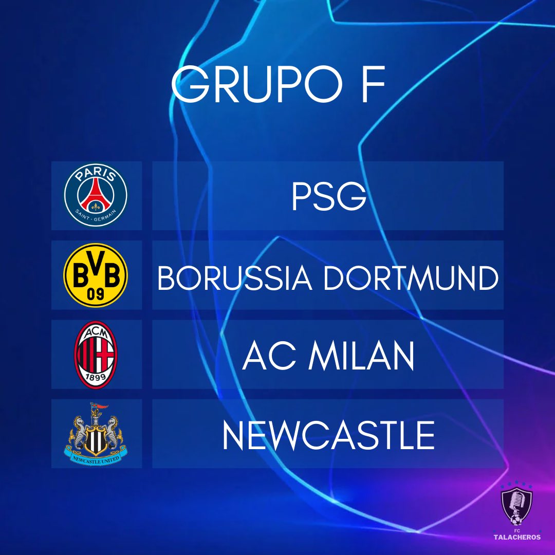TalacherosFC's tweet photo. ⭐️¡LISTOS LOS GRUPOS DE LA CHAMPIONS!⭐️

Talacheros, el día de hoy se llevó a cabo el sorteo de la UEFA CHAMPIONS LEAGUE, aquí les dejamos los grupos.🔥🫡

¿El grupo F es el grupo de la muerte?💀👀

#championsleague #futbol #fasedegrupos #uefa #futboleuropeo https://t.co/VEHmGaIDEG