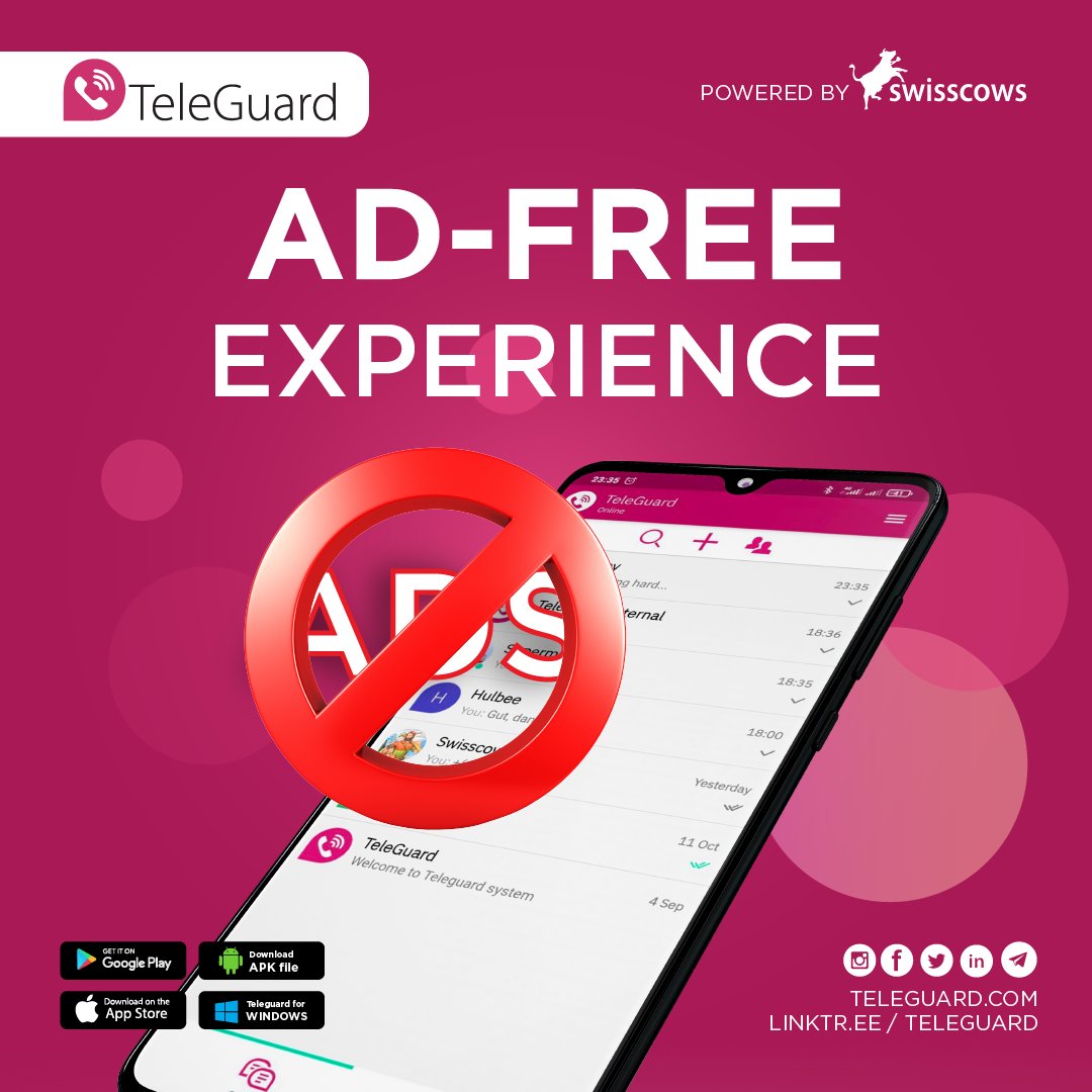 Teleguard_'s tweet photo. Chat without distractions. #TeleGuard offers an #ad-free environment, focusing solely on your conversations. Download from https://t.co/2bsULK3vP2 #privacy #adfree #technology #purechat https://t.co/0ViGSBkucS