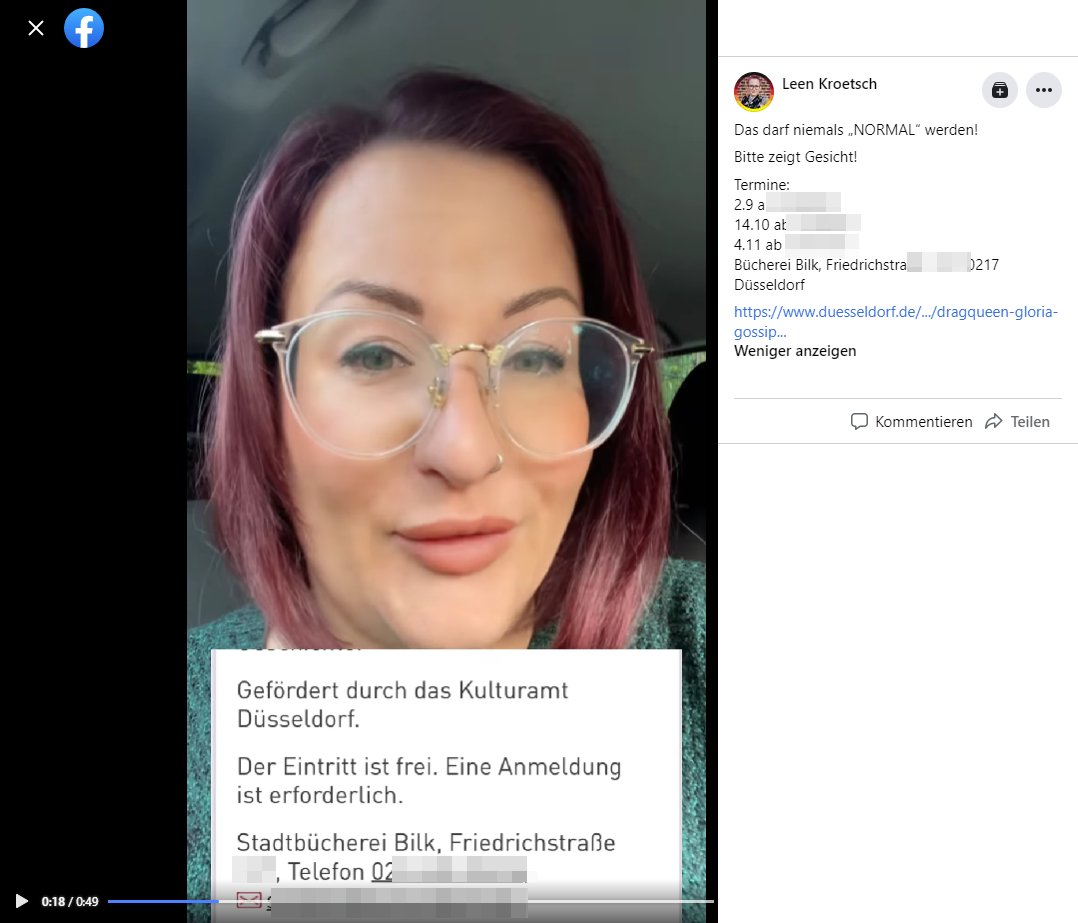 EssenQuer's tweet photo. Die #transfeindlich'e #AfD-Politikerin Eileen Kroetsch erprobt gegenüber ihrer Follower*innen eine queerfeindliche Feindmarkierung ganz nach Vorbild US-amerikanischer #Transfeinde und versucht ihre Anhänger*innen gegen die Veranstaltung in #Düsseldorf zu mobilisieren. #TERFs https://t.co/uCnjvsXGbe