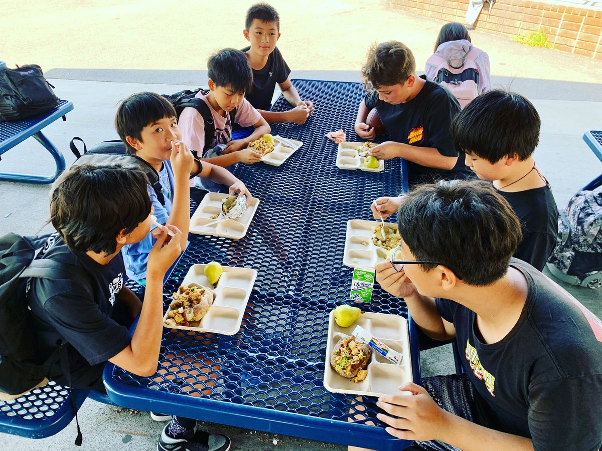 Last school year our students entered a Healthy recipe school district wide competition. One of our students team won and today all of our students get to enjoy the Baked Chicken Bacon Potato meal at lunch.
