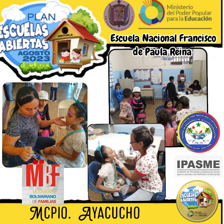 #31Ago ¡Recreación, cultura y deporte en todos los territorios!

Plan Escuelas Abiertas Agosto 2023, desde la Escuela Nacional Francisco de Paula Reina, municipio Ayacucho.

#TrabajoEnEquipo <a href="/NicolasMaduro/">Nicolás Maduro</a> <a href="/_LaAvanzadora/">Yelitze Santaella</a> <a href="/FreddyBernal/">Freddy Bernal</a> <a href="/KaremDeBernal/">Karem Durán de Bernal</a>