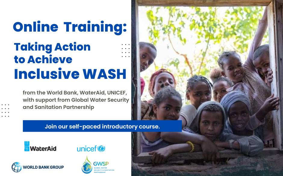 WorldBankWater's tweet photo. Do you want to learn what it takes to make water and sanitation projects more inclusive? 

New online training provides tools and information to guide WASH actors: https://t.co/RmSrXAE9L0 #inclusivewater

@WBG_Inclusion @unicef @wateraid @TheGwsp https://t.co/hAGYdAO92r