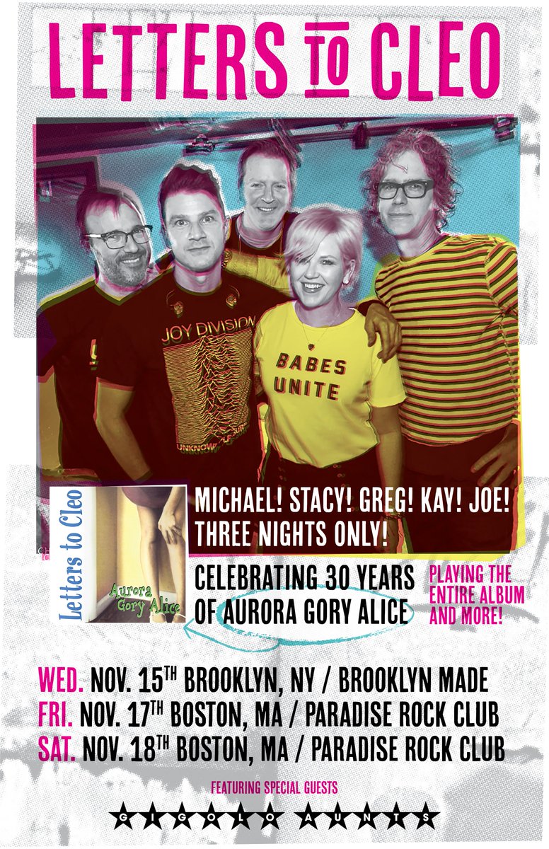 LET'S CLEO!! With very special guests, our Boston brothers-in-rock, ⭑ Gigolo Aunts ⭑ @bkmadebushwick @ParadiseRockClb @Wasserman @StacyGlenJones @LettersToCleo tix ---> letterstocleo.net