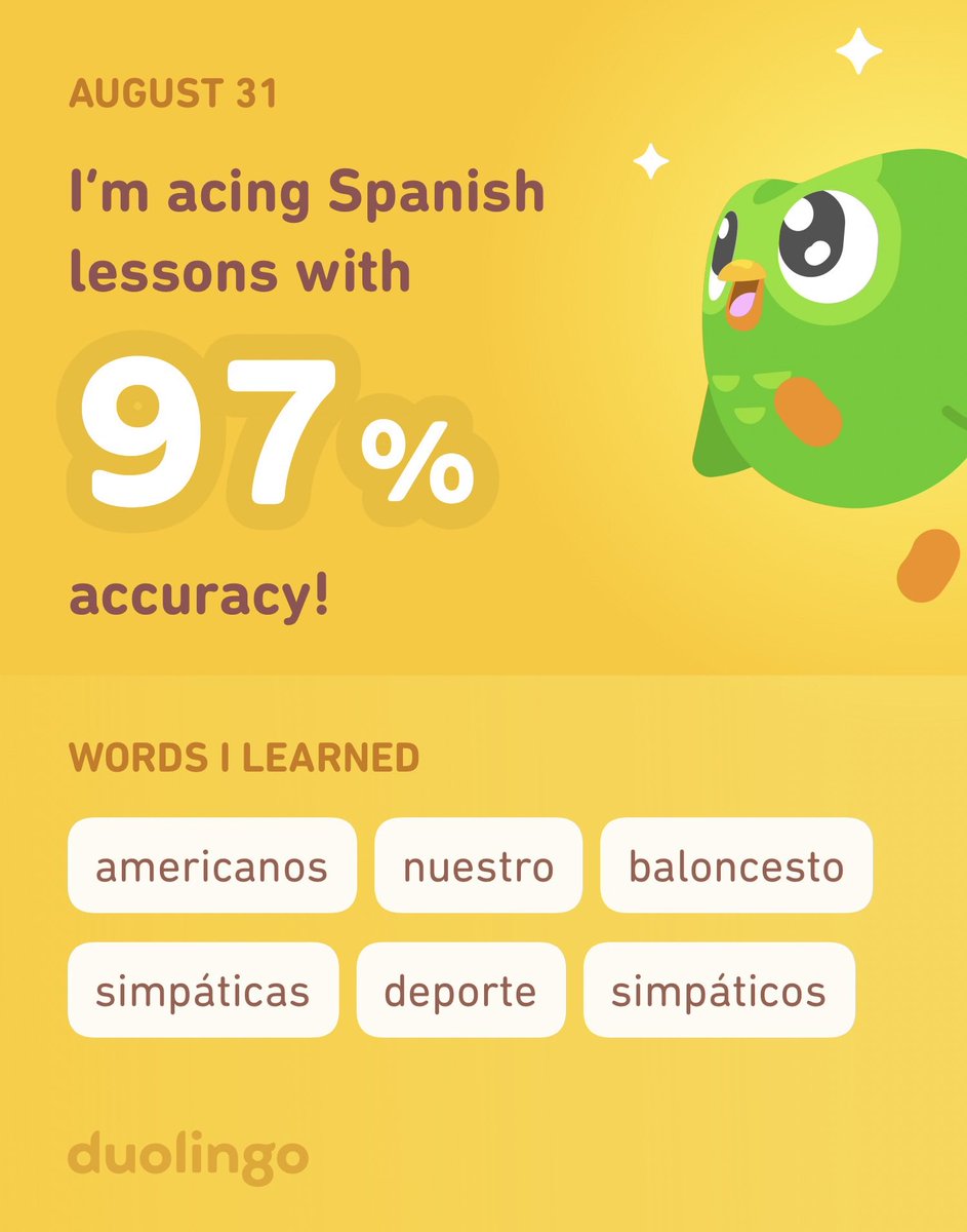 __sweetestChick's tweet photo. I’m learning Spanish on Duolingo! It’s free, fun, and effective. https://t.co/3Cbv6sapnF