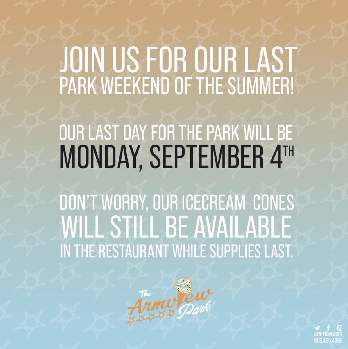 Armview's tweet image. Come join us for our last Park weekend of the summer! 🍻🍦🍔

Open 2pm-6pm (weather depending!)
•
•
•
#supportlocal #thearmview #armview #diner #armdale #halifax #cravinghalifax #HalifaxFood #halifaxnoisefood #chowhali #HfxFood #datenighthalifax #ilovelocal #eatlocal