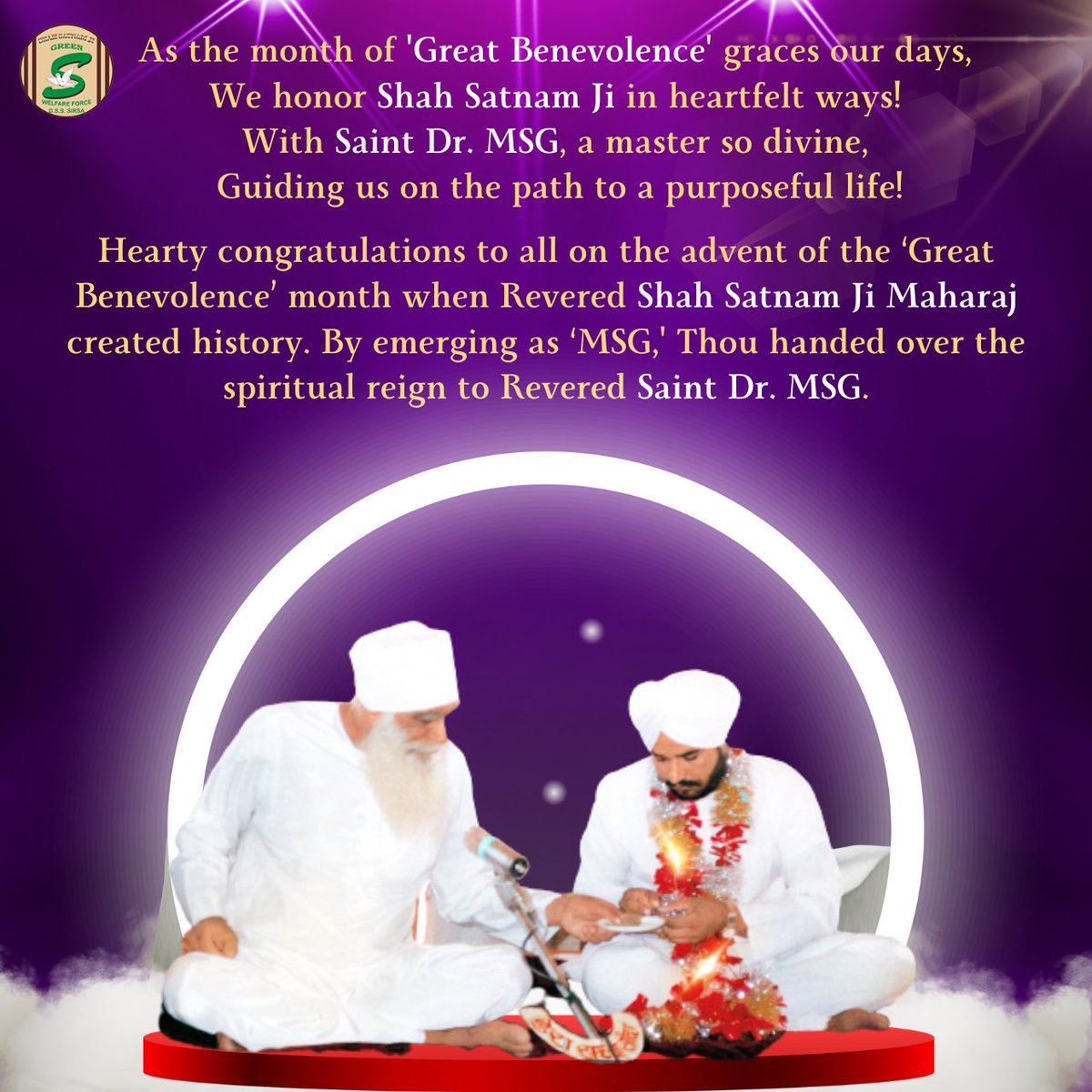 GreenSwelfares's tweet photo. Greetings to all on #MahaParopkarMonth!
A special month has just begun rightly called as The Great Benevolence Month.🎉 We are grateful everyday to Shah Satnam Ji Maharaj for blessing our lives with the divine presence of Guru Pita Saint Dr @Gurmeetramrahim Singh Ji Insan. https://t.co/8HJGkn8LJU
