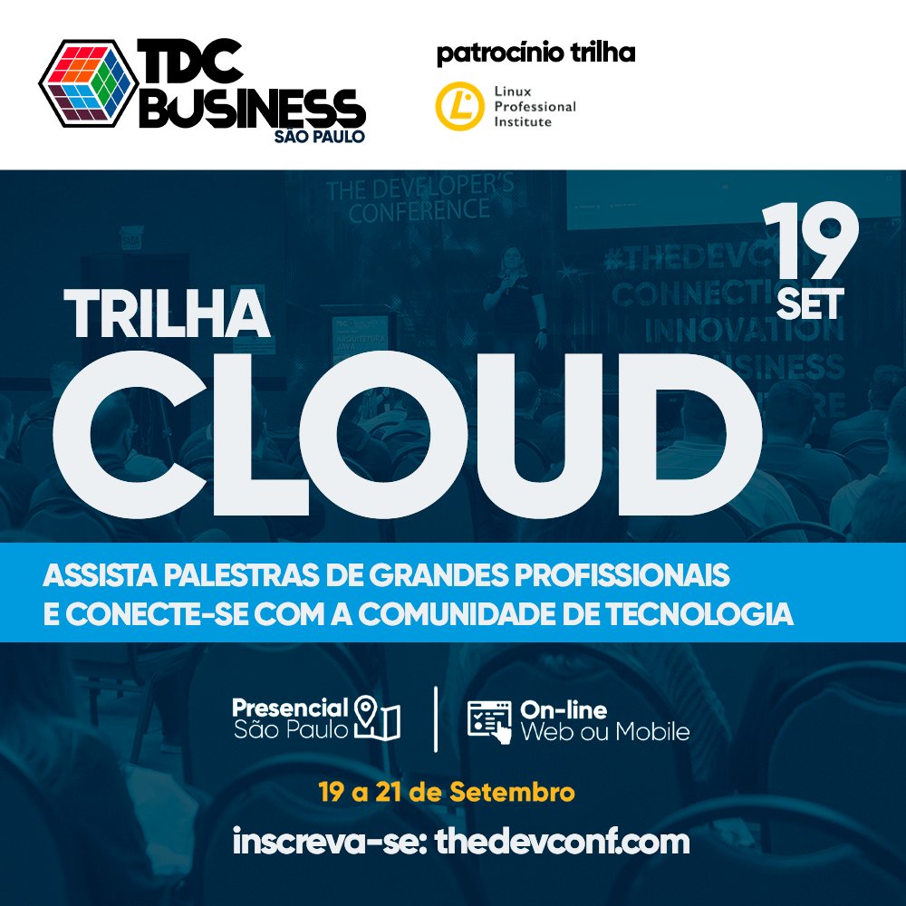 TheDevConf's tweet photo. ❣️Agradecemos por sonhar conosco! 😍

📢 A TRILHA CLOUD tem o apoio da Linux Professional Institute para levar a você muito conhecimento e networking 🚀

Vem você também pro #TheDevConf😎

https://t.co/ywM4eM1CGW https://t.co/W1Xk6oah8b