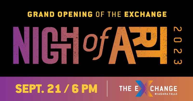 NiagaraFalls's tweet photo. Big announcement!

The Exchange - Niagara Falls' brand-new, 10,000-square-foot Arts &amp; Culture hub - will officially open its doors on Thursday, September 21, for the 12th annual Niagara Falls Night of Art!

Read the full media release: