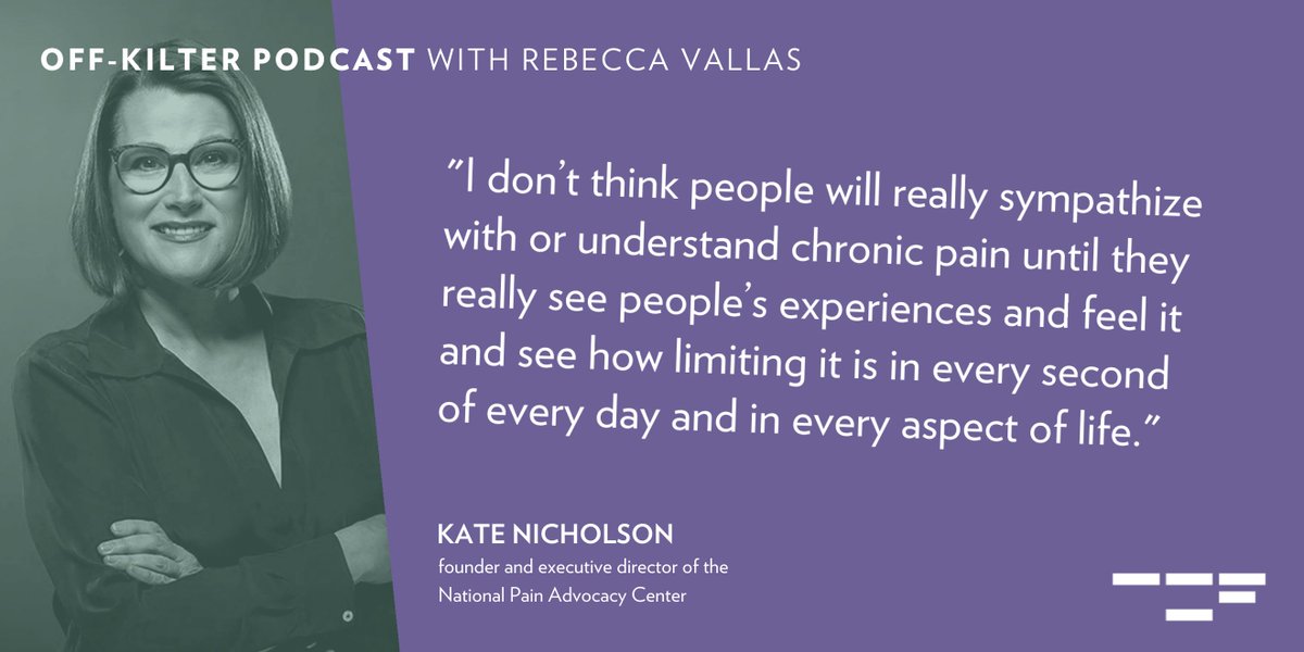 Chronic pain is the largest cause of disability in the U.S—but years of misguided policy choices have left millions struggling to find relief. @National_Pain founder Kate Nicholson (@speakingabtpain) is working to change that. Catch her on @OffKilterShow: bit.ly/3qNrGyK