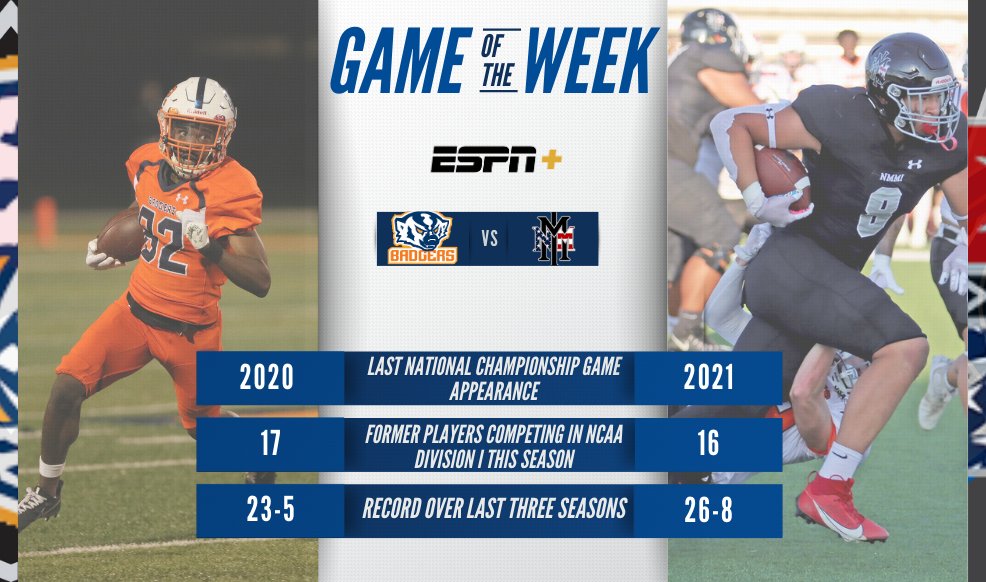 NJCAAFootball's tweet photo. 🏈This week's #NJCAAFootball Game of the Week features two of the top programs over the last three seasons!

@SnowCollegeFB takes on @nmmibroncos on 𝙀𝙎𝙋𝙉+ this Saturday!

📷: 9:00pm ET
📺:@ESPNPlus https://t.co/ZnHJJAcGlS