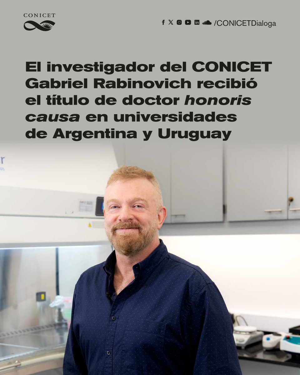 🔵El investigador del CONICET Gabriel Rabinovich fue distinguido con el título doctor honoris causa por la <a href="/unlp/">UNLP</a> y por la <a href="/Udelaruy/">Universidad de la República</a> en reconocimiento a su trayectoria científica de treinta años.
👏¡Felicitaciones!
✍️bit.ly/Rabinovich-hon…
#CienciaArgentina