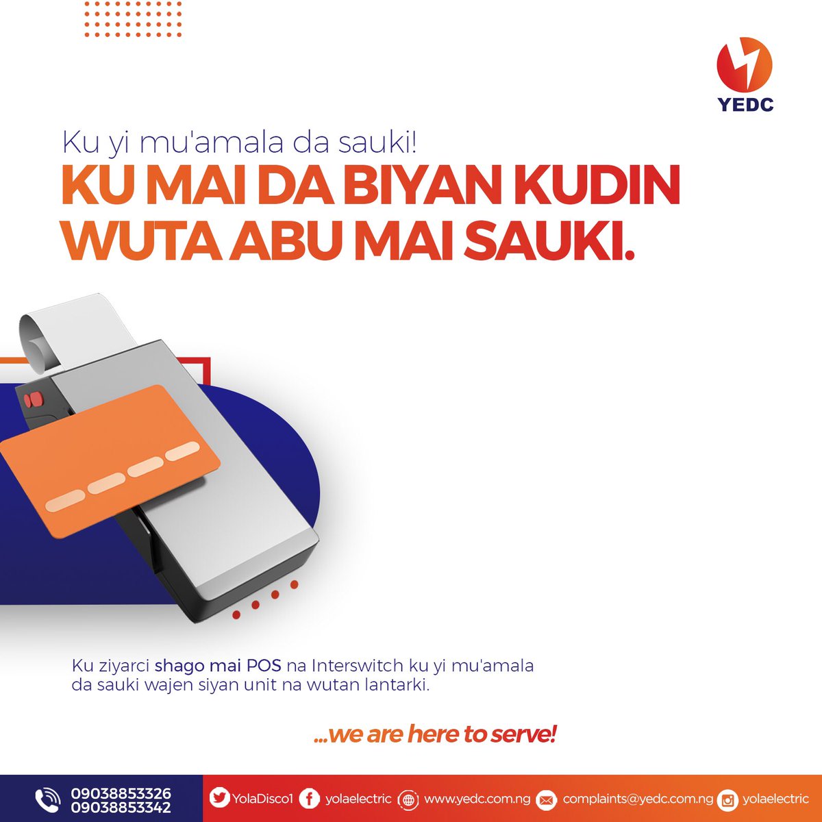YolaDisco1's tweet image. Your Comfort and Convenience is a Priority.

Make your bill payment easier with any Quickteller POS terminal! 

We prioritize your convenience, ensuring seamless transactions for Prepaid and Postpaid Customers. 

We are here to serve!  

#PayWithEase #Adamawa #Borno #Taraba #Yobe