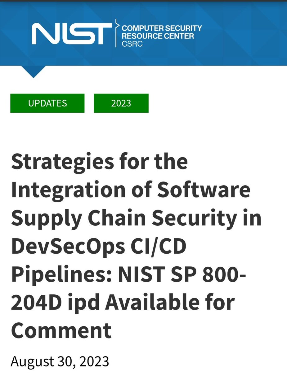MCasassaMont's tweet photo. FYI - initial draft, available for public comments  - https://t.co/TGi51rvjAB  #cybersecurity #Strategies #NIST #SupplyChainSecurity #DevSecOps #CICD #CloudNative #Applications #Software #SecurityAssurance https://t.co/y1pYvUj7z5