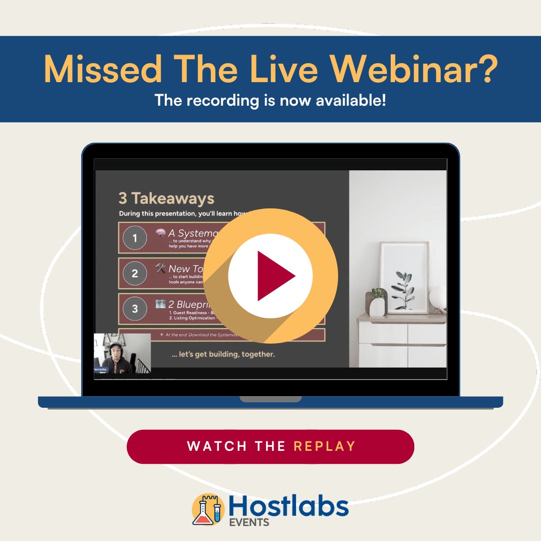 hostlabsco's tweet photo. 📷 Missed the live broadcast of our recent webinar?
Learn more about how to start claiming your freedom and time!

To watch the recording, visit our Resources page today: https://t.co/XBISTutlhL

#hostlabsco #webinaralert #shorttermrentals #RentalManagement #airbnbhost https://t.co/1GsL9mTmDP