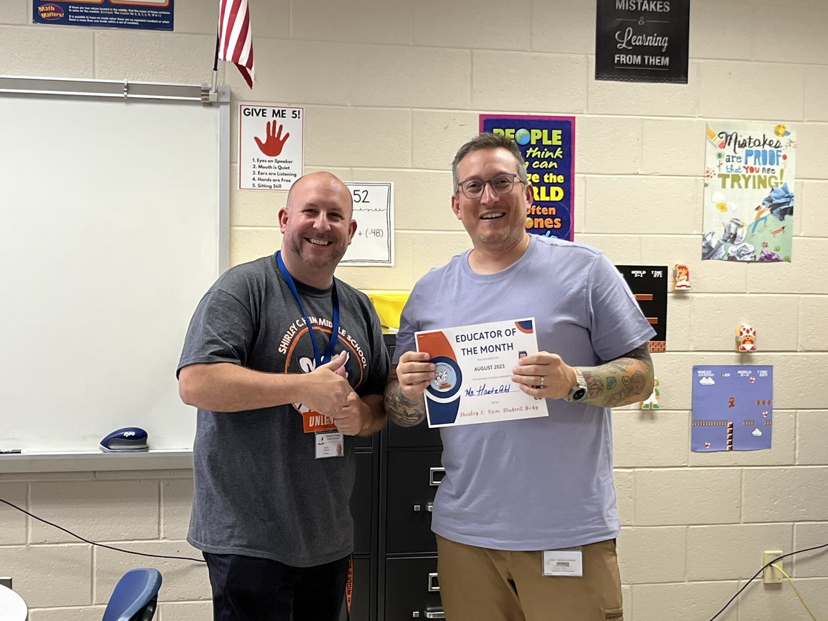 Shirley_Heim_MS's tweet photo. SHMS Educators of the Month for the month of August. Voted by the school student body. Mr. Hartzfeld, Mr. Griffin, Mr. Santhuff  #UnityUnleashed #packpride #weareheim #ElevateStafford https://t.co/wXI9siAZ24