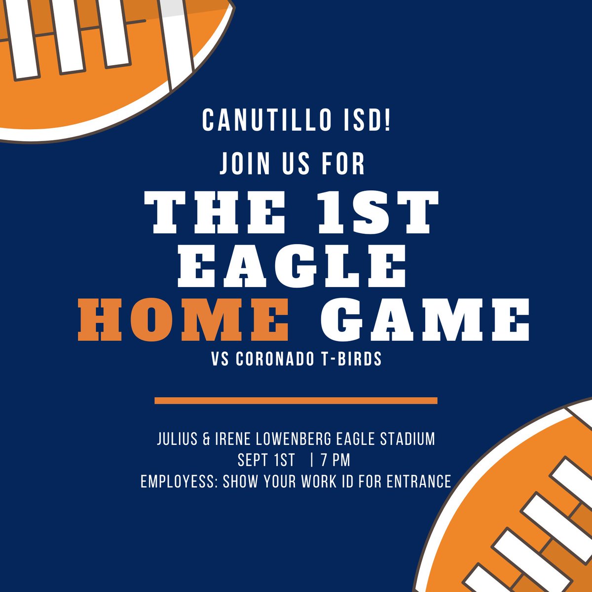 CanutilloISD's tweet photo. Beat Coronado! 🦅🏈

Let's pack the Nest on Friday night and show them how Canutillo does football. 

#GoCanutillo #VivaCanutillo https://t.co/nAzjI57DOk