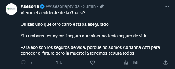 SritaMaga's tweet photo. Hay que ser bien nefasto para utilizar el accidente de La Guaira como promoción de seguros. 

No la piensan, de verdad. https://t.co/1kyMiNMLXf