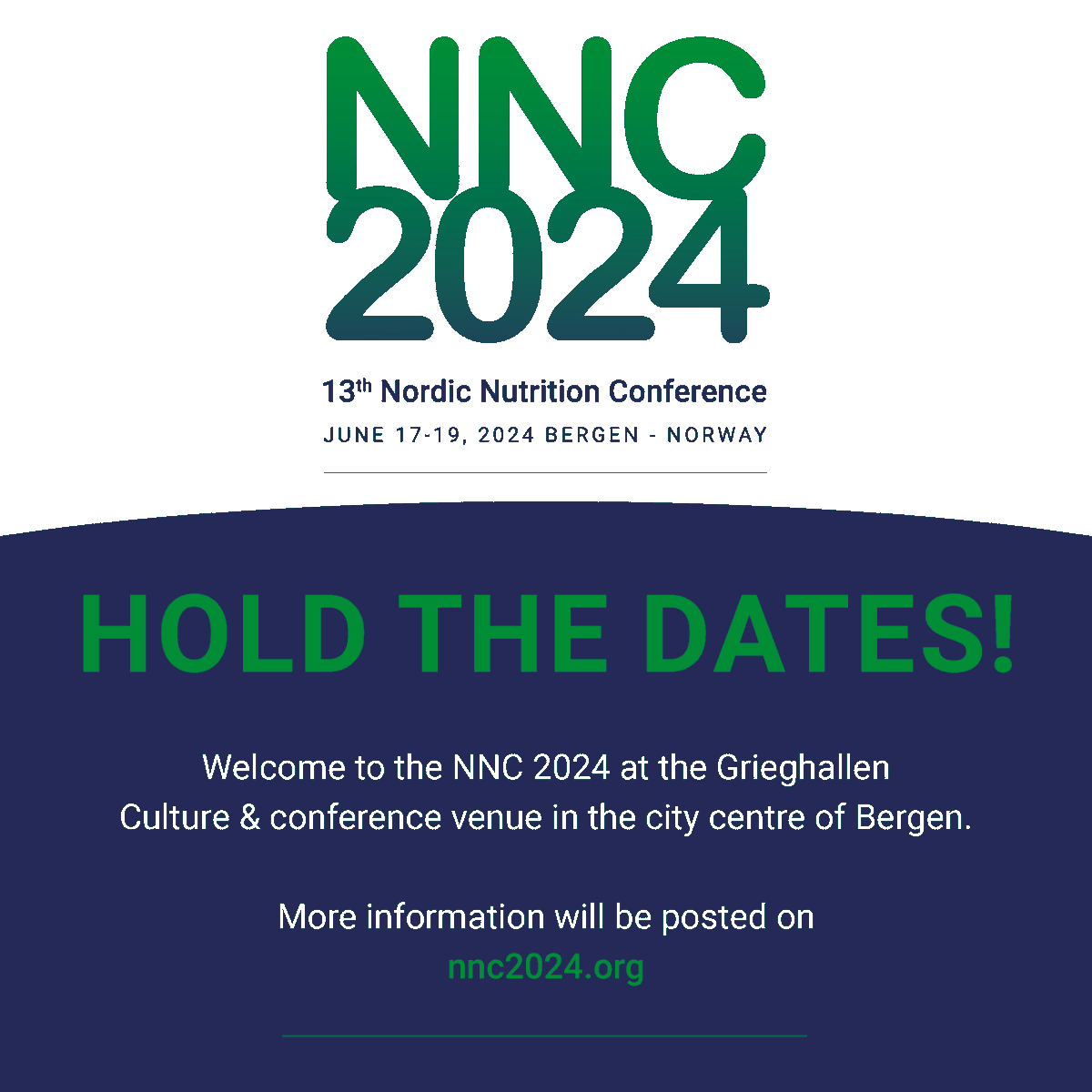 📣 Exciting News! Join us at the 13th Nordic Nutrition Conference 

🗓️ [17th-19th June 2024] 
📍 [Bergen, Norway] 
🌐 Learn more: nnc2024.org

📌 Mark your calendars for insightful keynotes, plenaries, debates, and presentations. Follow us for updates! #NNC2024