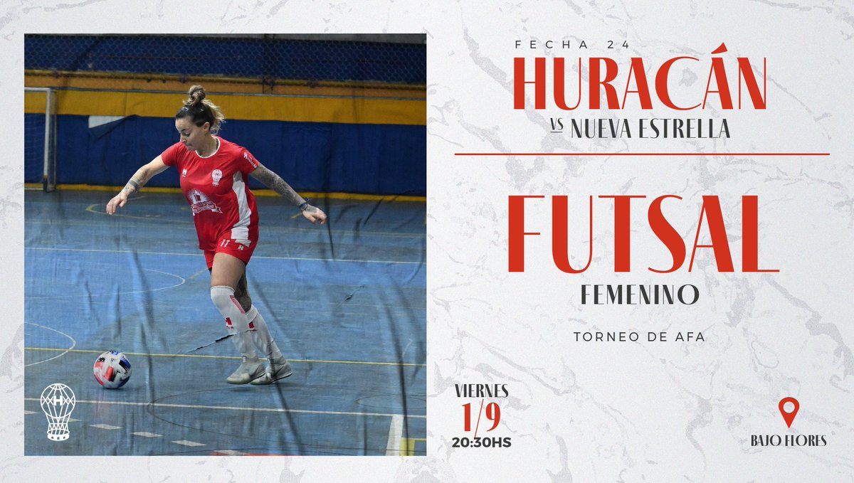 #Huracán 🎈 #FutsalFemenino

⚽ Este viernes 1/9, la Primera del Globo se enfrentará a #NuevaEstrella por la #Fecha24 de la Segunda División del Torneo de <a href="/Afa/">AFA</a> desde las 20:30, en el Bajo Flores