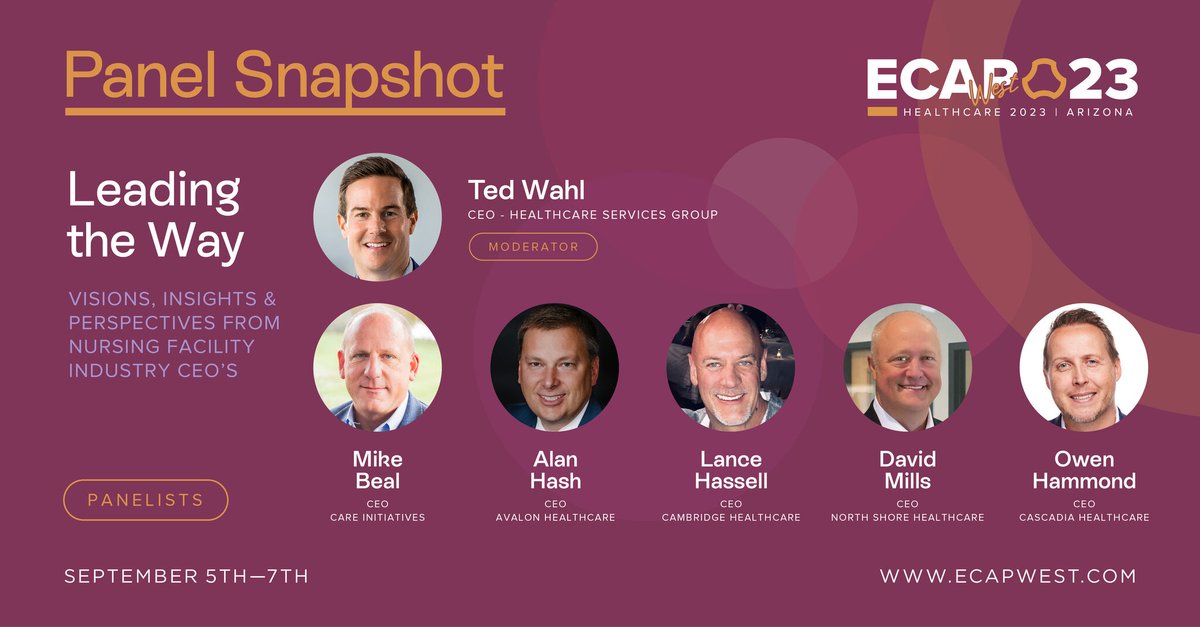 TheHCSG's tweet photo. HCSG is attending eCapWest 2023 in Arizona next week! We're thrilled to connect with fellow leaders from across the country and build relationships.

See our CEO @TedWahlHCSG moderating the panel "Leading the Way – CEO Visions &amp; Insights in Nursing Facility Industry." https://t.co/28ajEDahCQ