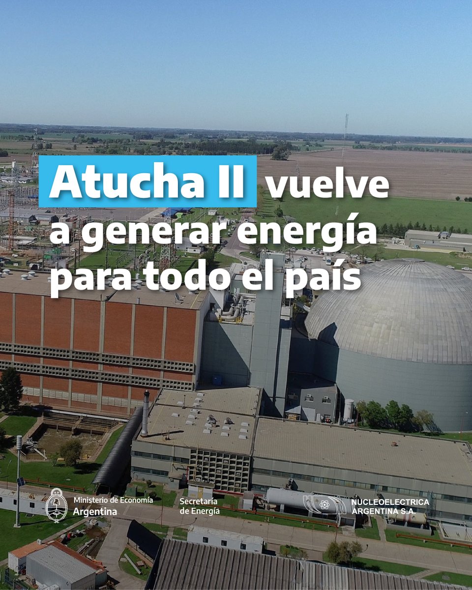 Energia_Ar's tweet image. ATUCHA II VUELVE A GENERAR ENERGÍA PARA TODO EL PAÍS ⚡️💪🏼

El reactor de la Central Nuclear fue reparado en tiempo récord por el equipo de @Nucleoelectrica, en apenas 10 meses y con herramientas y procedimientos de ingeniería diseñados y fabricados en Argentina.
