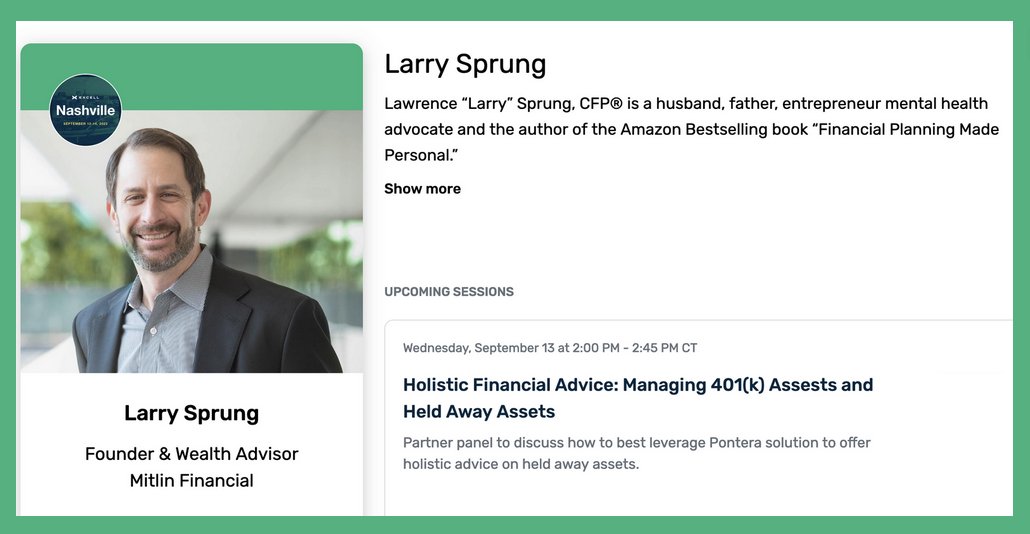 Who will I see at <a href="/CarsonGroupLLC/">Carson Group</a>'s  #Excell in September?

I look forward to being part of a panel that will be discussing Managing 401(k) Asests and Held Away Assets

This panel will discuss how to best leverage the <a href="/Pontera/">Pontera</a> solution to offer advice on held away assets
