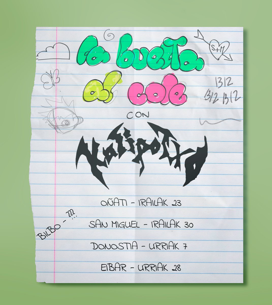 konzis d septiembre oktubre 😝

Oñati: 28 septiembre
San Miguel: 30 septiembre
Donosti: 7 oktubre
Eibar: 28 oktubre
Bilbo: ????