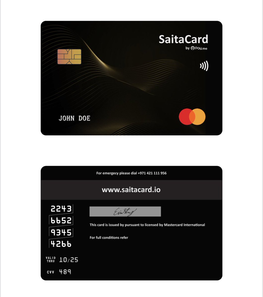 mannythehitman's tweet photo. What's in development? 💳

The physical #SaitaCard designing and testing phases have been completed. As the launch of our #DeFi physical product is getting closer for launch, pre-orders can be made from the SaitaCard website with an upcoming announcement soon ➡️ https://t.co/4hqhTkwE17

The demand on the virtual card gave us the complete confidence to bring you more convenience with how you spend your money. Physical SaitaCard holders will be able to withdraw daily $10,000 in cash from the ATM at any given time. 
@WeAreSaitama @Epayme_uae #Mastercard #Saitama #SaitaRealty #MaziMatic #Motion #Crypto