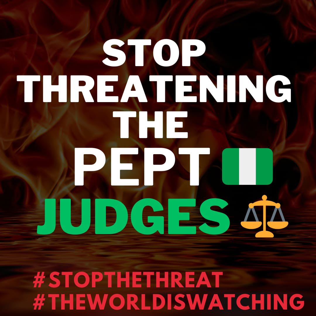 ALL EYES ON THE JUDICIARY 🧑‍⚖️ 
APC STOP THREATENING THE PEPT JUDGES.
THE WHOLE WORLD IS WATCHING.👀

RETWEET MASSIVELY 📌

#AllEyesOnTheJudiciary #PeterObi #Obidients #CourtofAppeal #GeneralElectionNow
