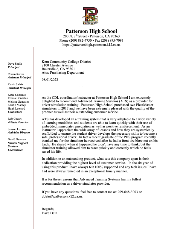 ATS_Sims's tweet photo. Customer satisfaction is very important to all of us at Advanced Training Systems. Here is what Patterson High School has to say about our simulators and service!

Would you like to see if ATS' technology we can meet your needs? Contact us at https://t.co/kiwZlKXj9p https://t.co/KtXDkcKGIr