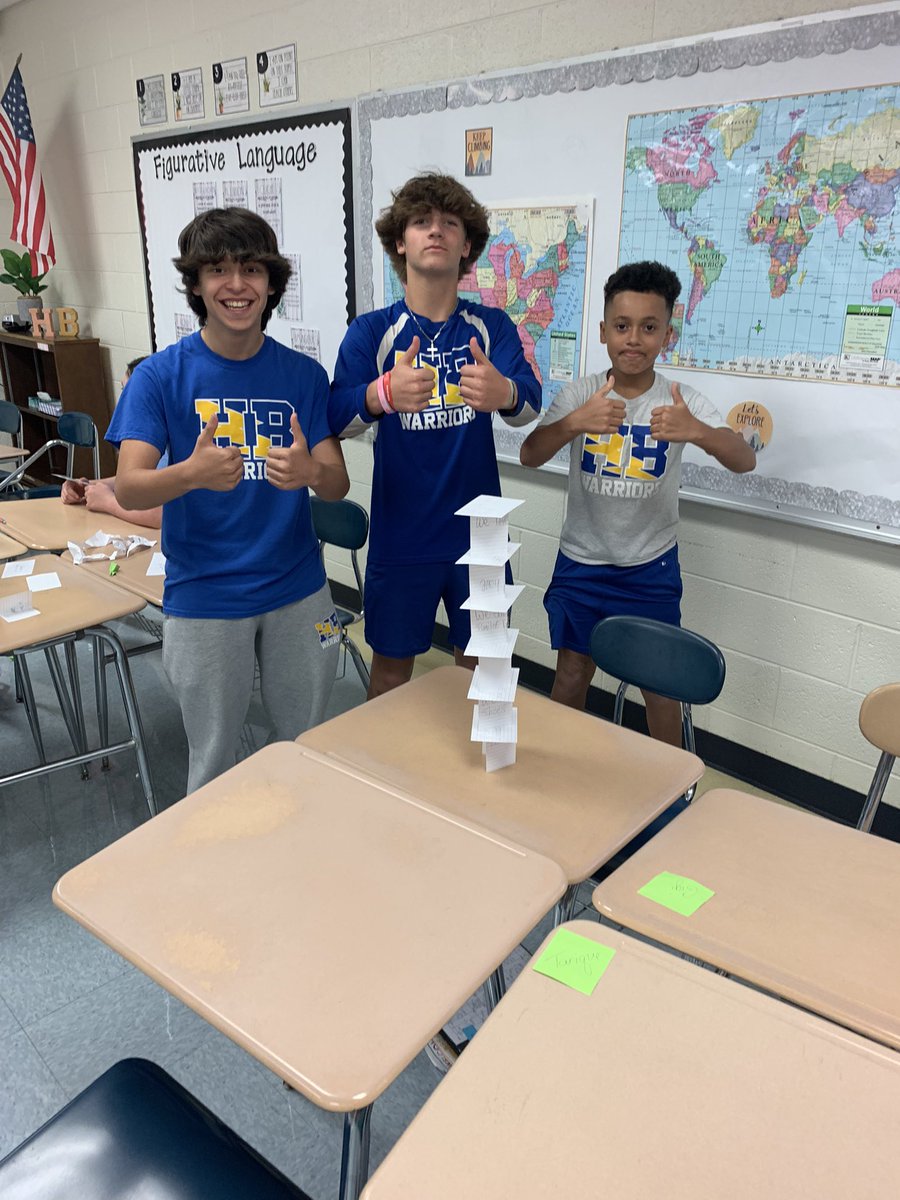 Working on our team building during activity block…cup stacking and building towers! <a href="/HBMSWarriors/">HB du Pont</a> #teamwork